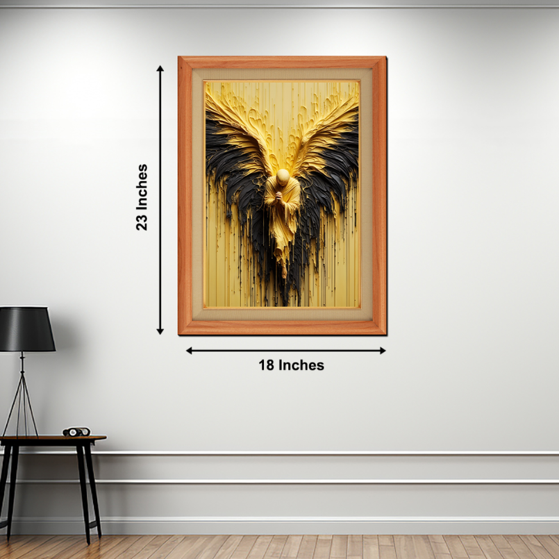 Golden Angel Abstract Wood Print Wall Art 18x23 Inches