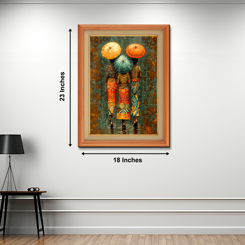 African Ladies With Umbrella Wood Print Wall Art 18x23 Inches