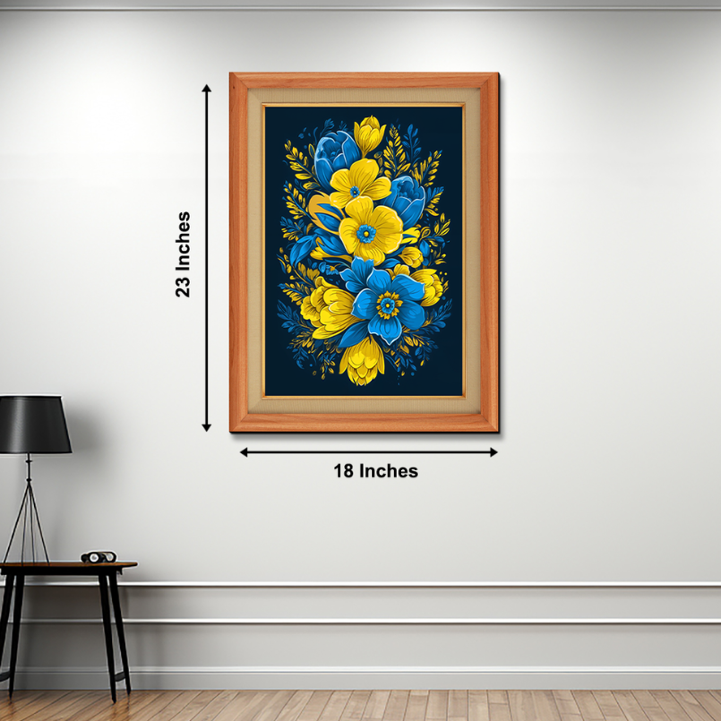 Blue And Yellow Flowers Wood Print Wall Art 18x23 Inches