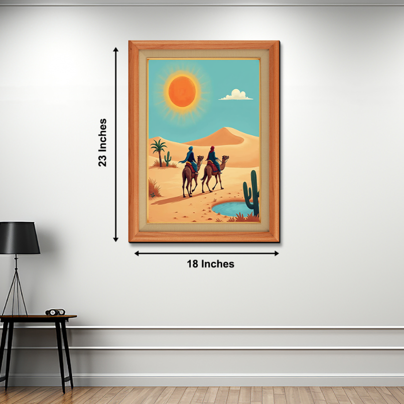 Camel Caravan With Riders In Jaisalmer Desert Wood Print Wall Art 18x23 Inches