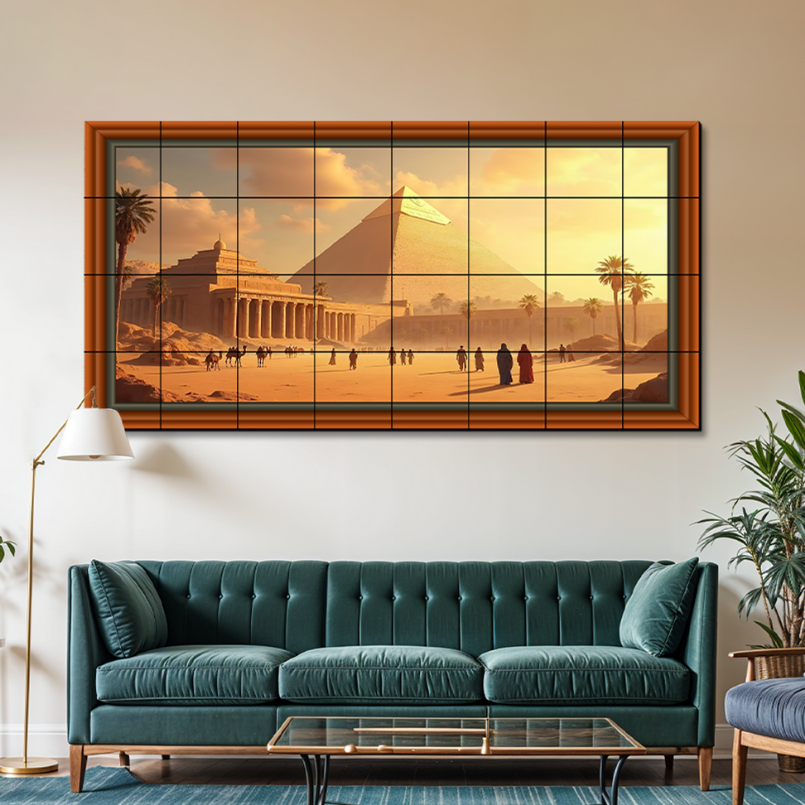 Ancient Egypt Pyramid Canvas Wood Print Wooden Luxury Wall Tiles Set