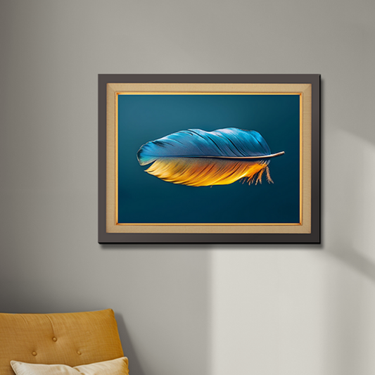 Vibrant Blue And Orange Feather Wood Print Wall Art 23x17.5 Inches