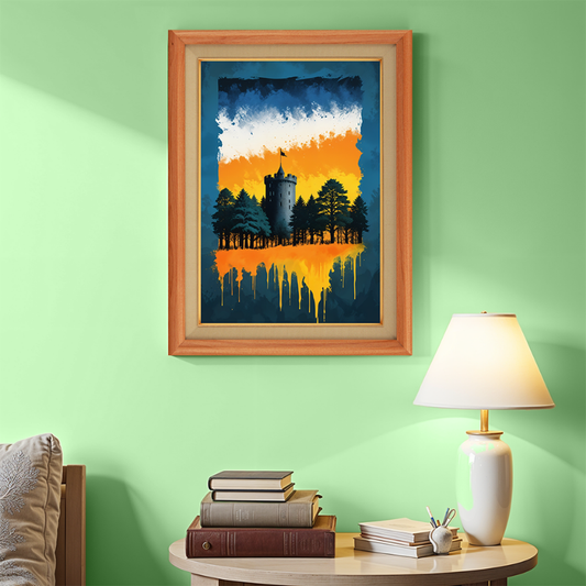 Castle With Multicolor Shades Wood Print Wall Art 18x23 Inches