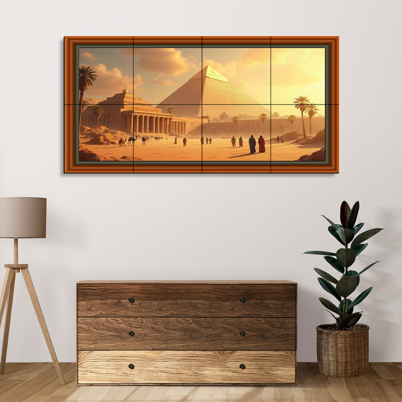 Ancient Egypt Pyramid Canvas Wood Print Wooden Luxury Wall Tiles Set