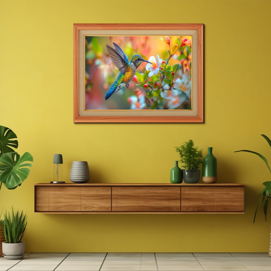 Vividly Colored Hummingbird In Nature Wood Print Wall Art 23x17.5 Inches