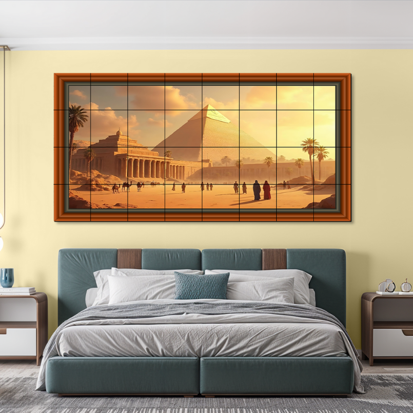 Ancient Egypt Pyramid Canvas Wood Print Wooden Luxury Wall Tiles Set