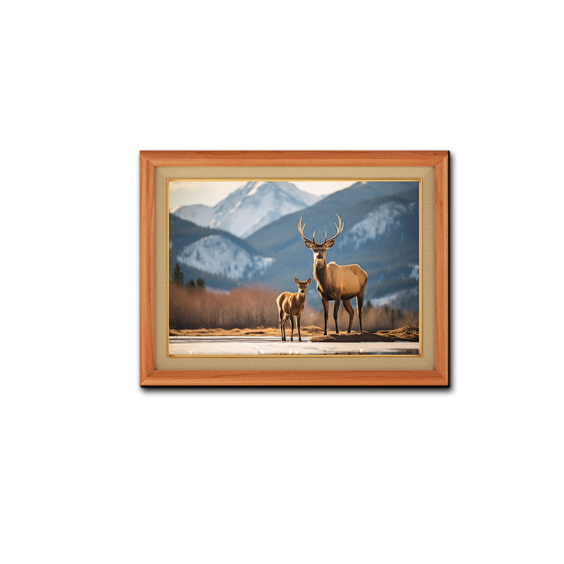 Wild Elk In Nature With Calves Wood Print Wall Art 23x17.5 Inches