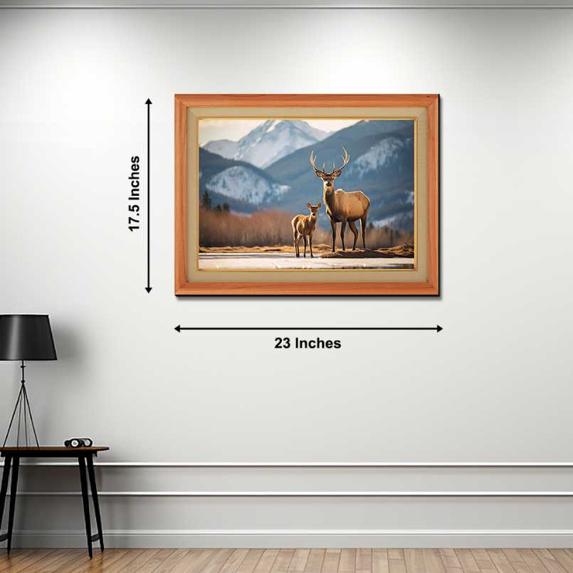 Wild Elk In Nature With Calves Wood Print Wall Art 23x17.5 Inches