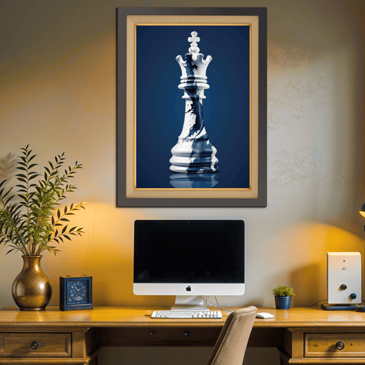 Chess King Blue With White Shade Wood Print Wall Art 18x23 Inches