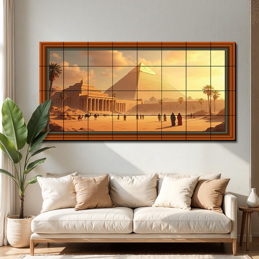 Ancient Egypt Pyramid Canvas Wood Print Wooden Luxury Wall Tiles Set