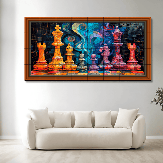 Chess Abstract Wood Print Wooden Luxury Wall Tiles Set