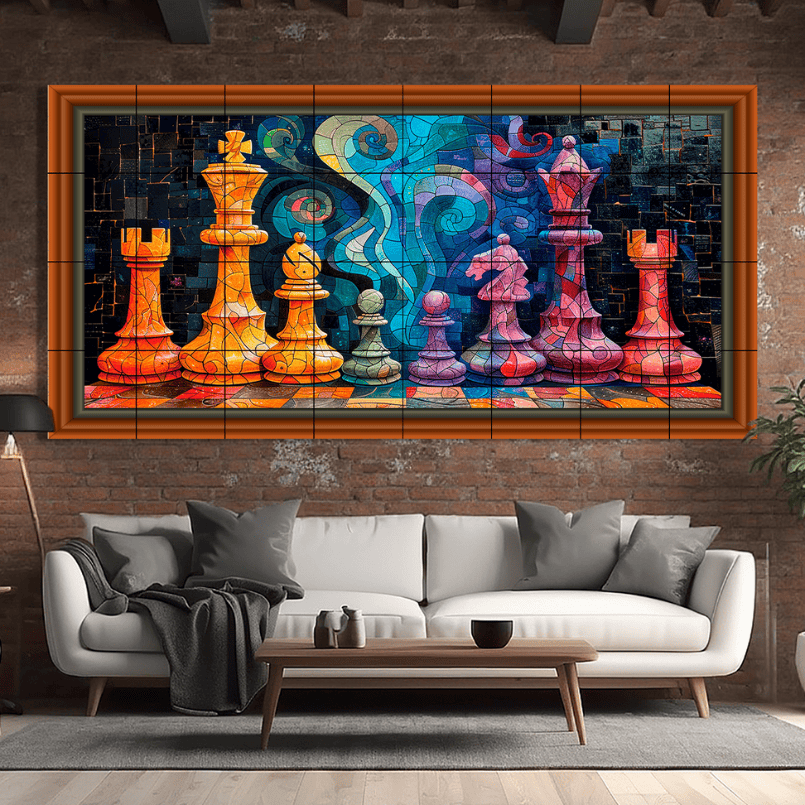 Chess Abstract Wood Print Wooden Luxury Wall Tiles Set