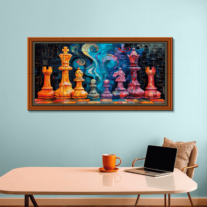 Chess Abstract Wood Print Wooden Luxury Wall Tiles Set