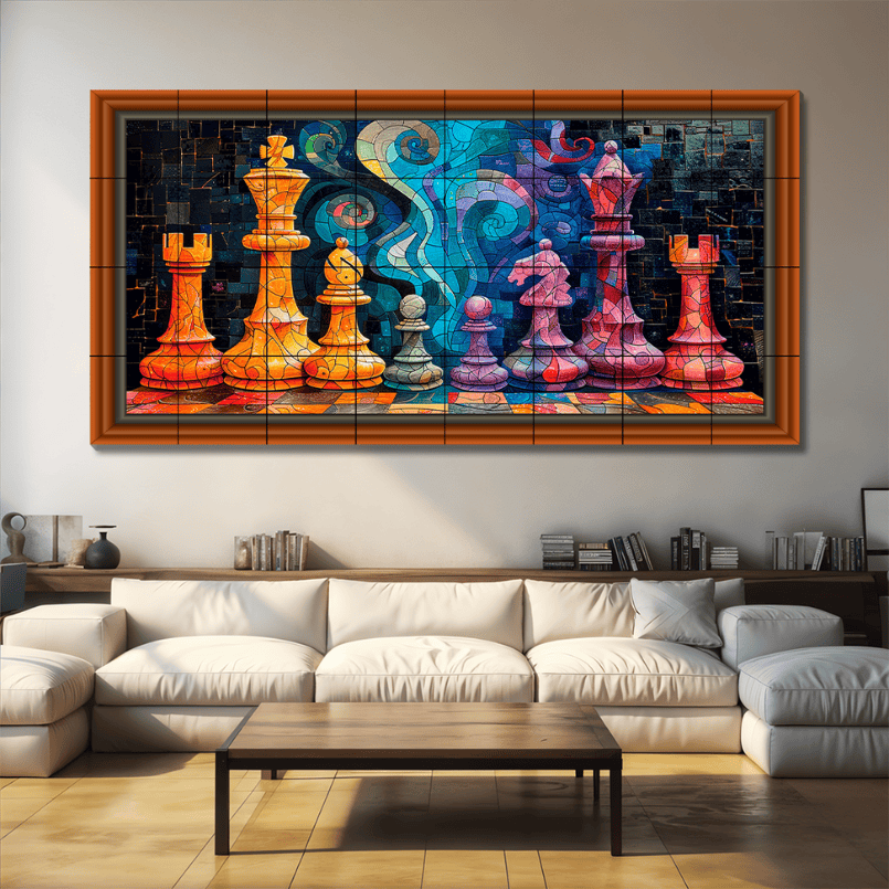 Chess Abstract Wood Print Wooden Luxury Wall Tiles Set