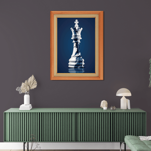 Chess King Blue With White Shade Wood Print Wall Art 18x23 Inches