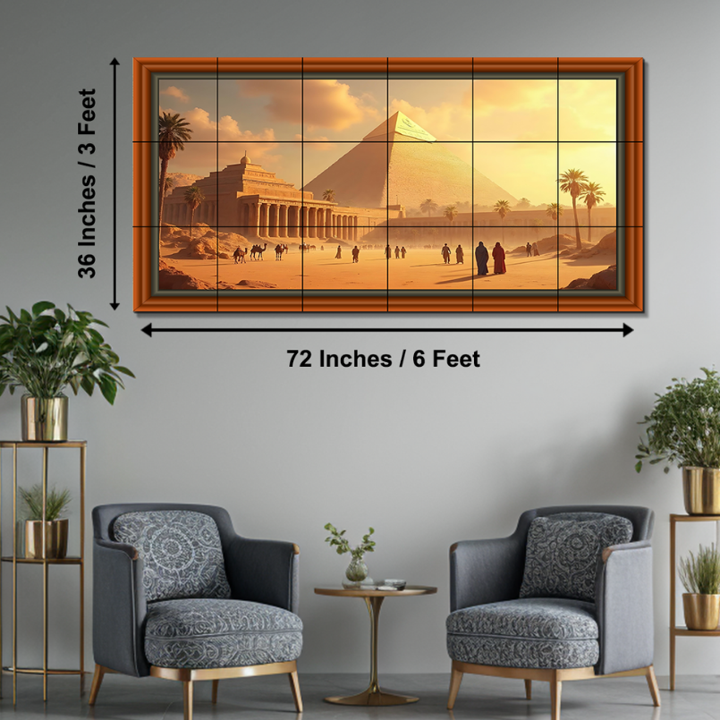 Ancient Egypt Pyramid Canvas Wood Print Wooden Luxury Wall Tiles Set