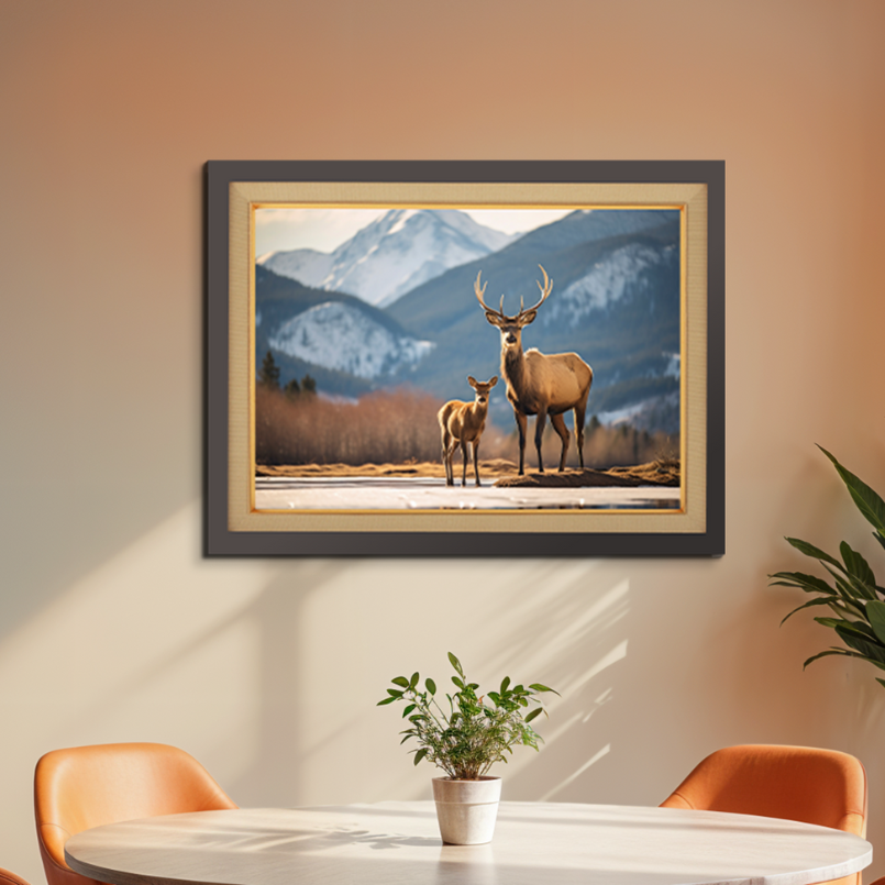 Wild Elk In Nature With Calves Wood Print Wall Art 23x17.5 Inches