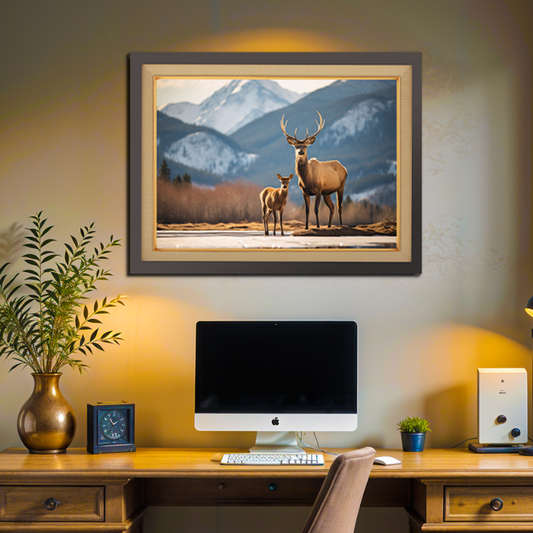 Wild Elk In Nature With Calves Wood Print Wall Art 23x17.5 Inches