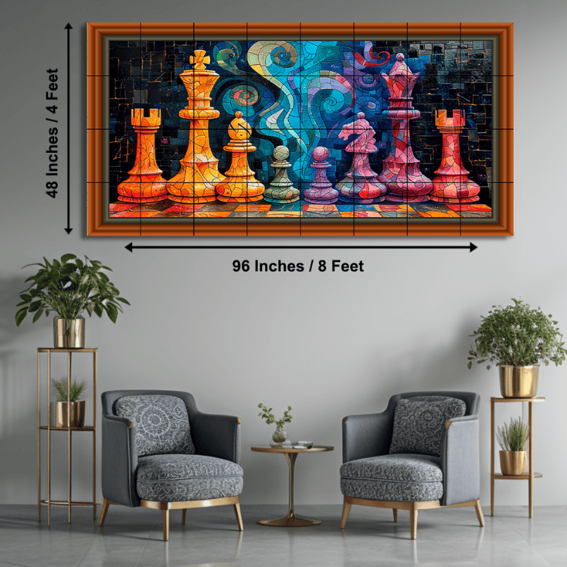 Chess Abstract Wood Print Wooden Luxury Wall Tiles Set