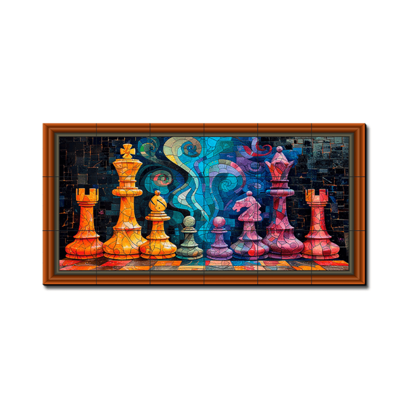 Chess Abstract Wood Print Wooden Luxury Wall Tiles Set