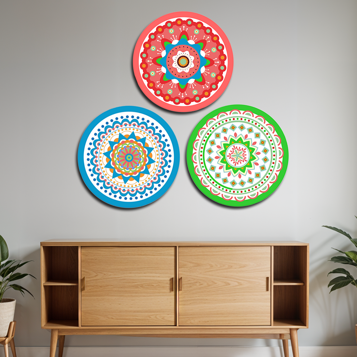 Set of 3 Mandala Wood Print Wall Art 18 Inch Each