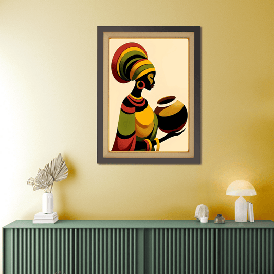 African Lady With Pot Wood Print Wall Art 18x23 Inches