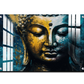 Meditating Buddha Gold & Blue Brush Paint Wood Print Wall Art