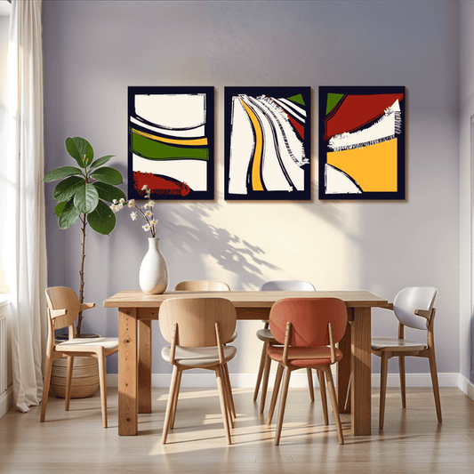 Set Of Three Abstract Line Wood Print Wall Art 18X23 Inches