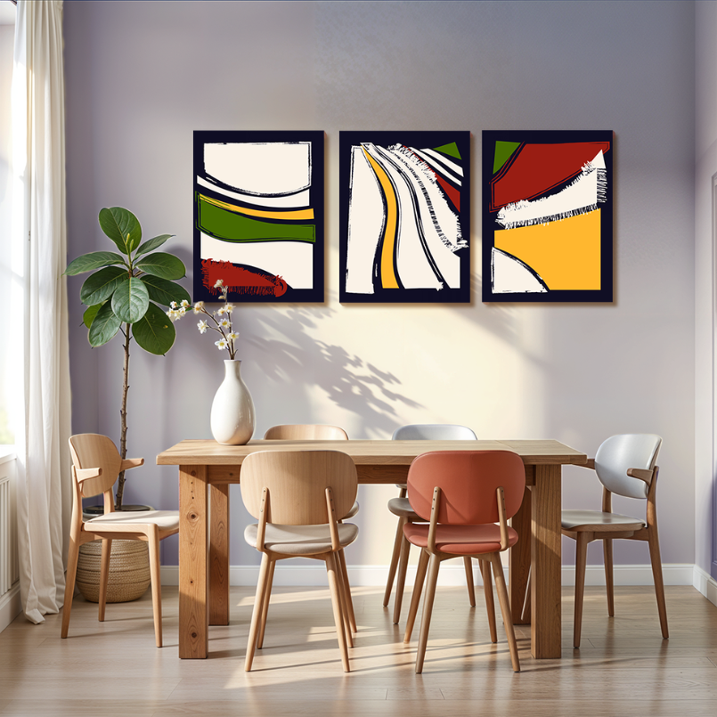 Set Of Three Abstract Line Wood Print Wall Art 18X23 Inches