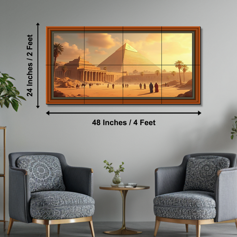 Ancient Egypt Pyramid Canvas Wood Print Wooden Luxury Wall Tiles Set