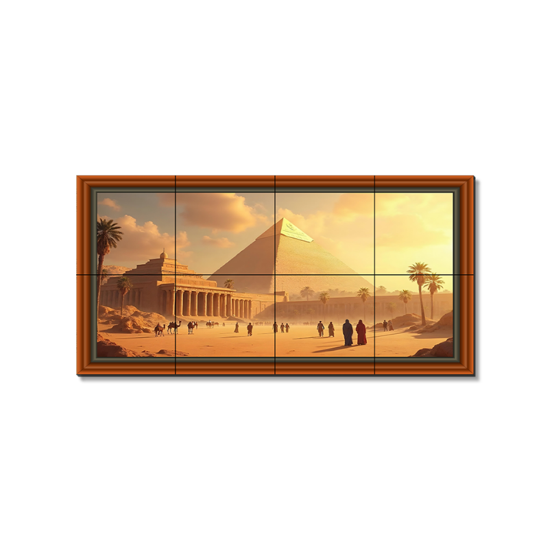 Ancient Egypt Pyramid Canvas Wood Print Wooden Luxury Wall Tiles Set