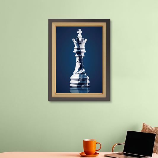 Chess King Blue With White Shade Wood Print Wall Art 18x23 Inches