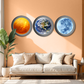 Earth Sun and Moon Round Wood Print Wall Art  15x15  Inches