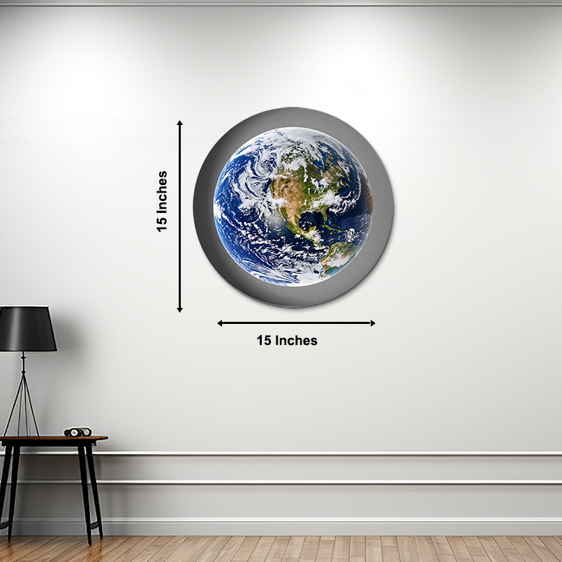 Earth Sun and Moon Round Wood Print Wall Art  15x15  Inches