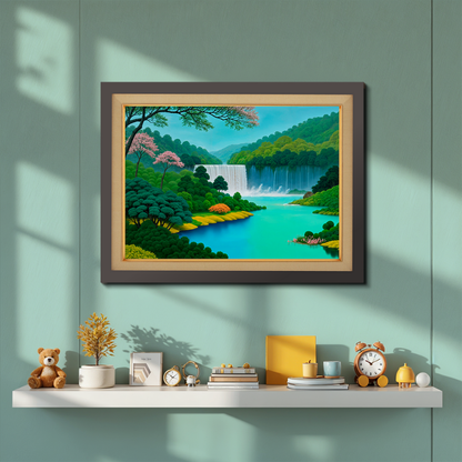 Nature With Waterfall Landscape Wood Print Wall Art 23x17.5 Inches