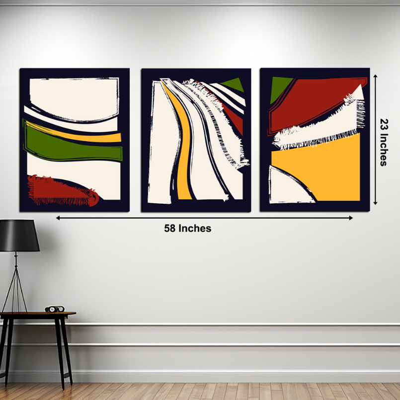 Set Of Three Abstract Line Wood Print Wall Art 18X23 Inches