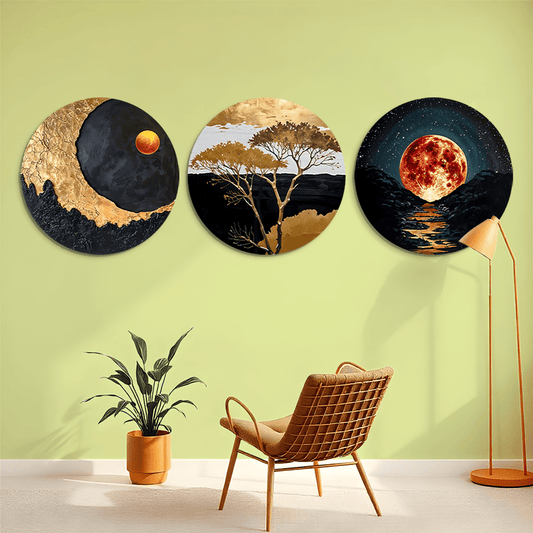 Sun Rise Set Of Three Wood Print Wall Art 15x15 Inches Each