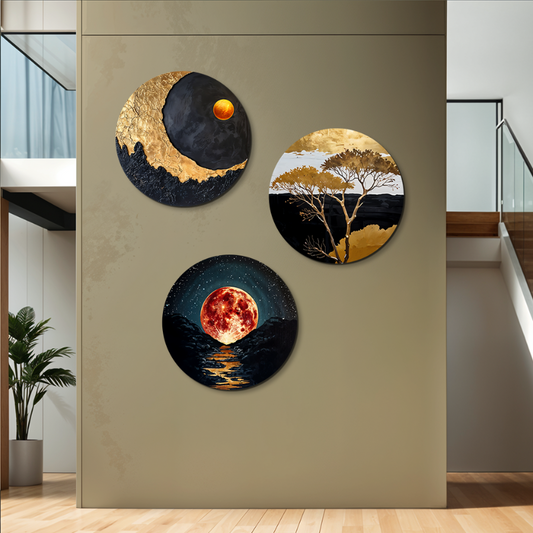 Sun Rise Set Of Three Wood Print Wall Art 15x15 Inches Each