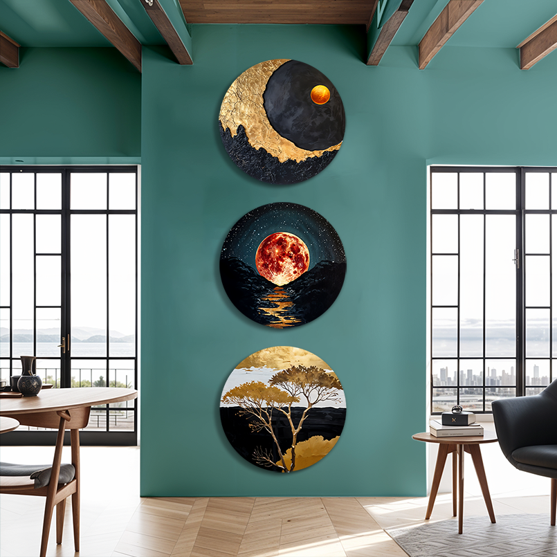 Sun Rise Set Of Three Wood Print Wall Art 15x15 Inches Each