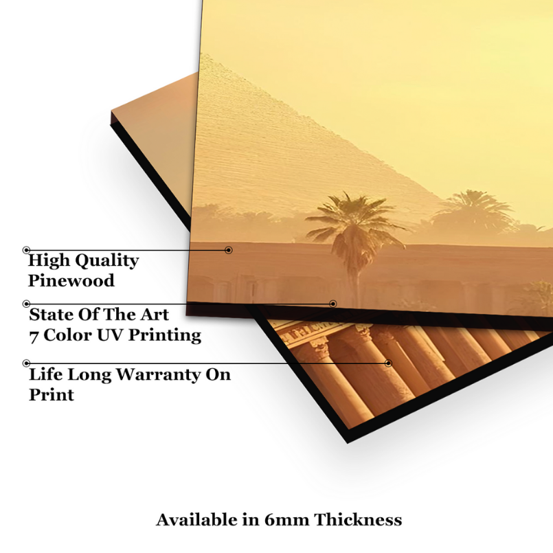 Ancient Egypt Pyramid Canvas Wood Print Wooden Luxury Wall Tiles Set