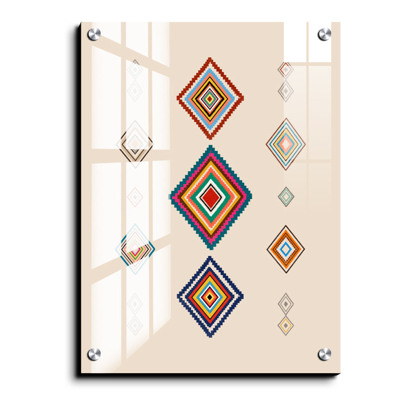 Geometric Diamonds Boho Wood Print Wall Art