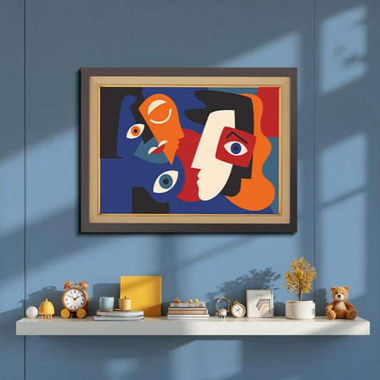 Picasso Style Face Expressions Wood Print Wall Art 23x17.5 Inches