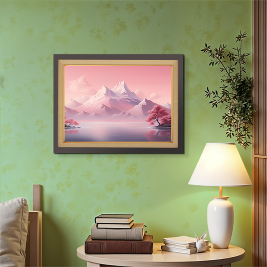 Pink Mountain Wood Print Wall Art 23x17.5 Inches