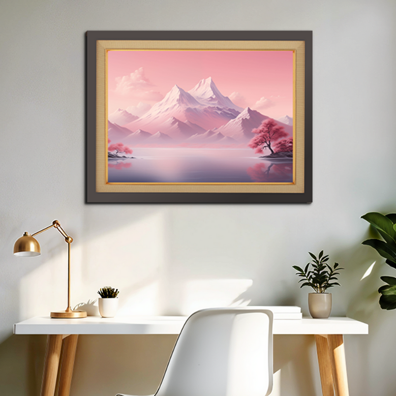 Pink Mountain Wood Print Wall Art 23x17.5 Inches