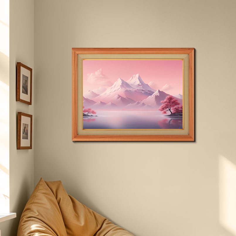 Pink Mountain Wood Print Wall Art 23x17.5 Inches