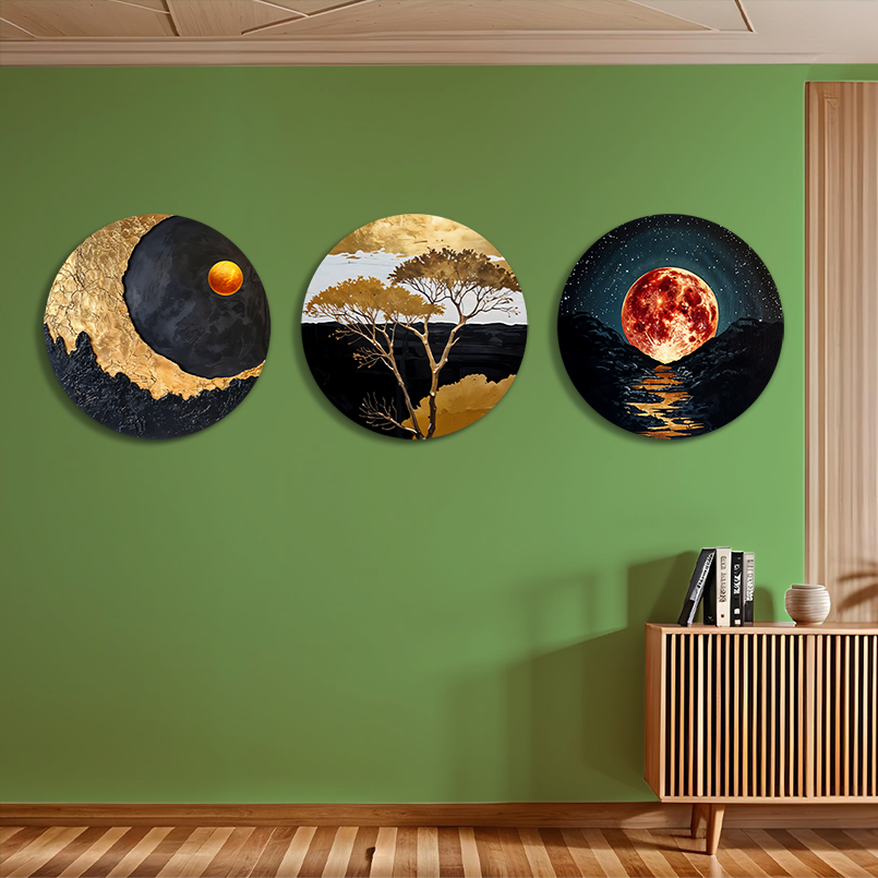 Sun Rise Set Of Three Wood Print Wall Art 15x15 Inches Each