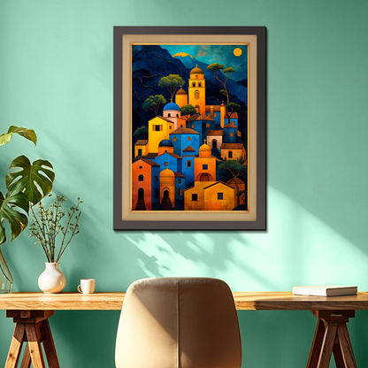 Colorful Village View Wood Print Wall Art 18x23 Inches