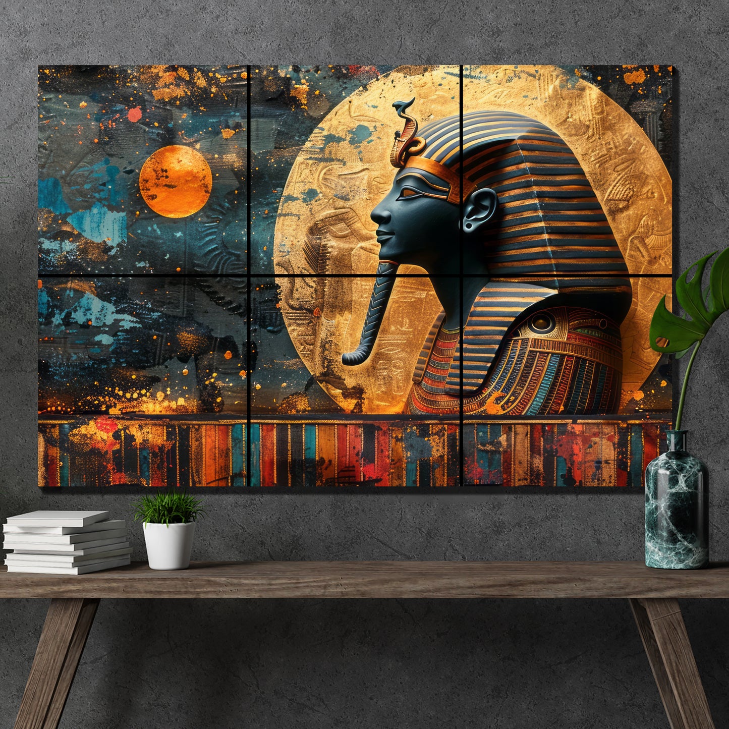 Egyptian Pharaoh With a Snake on His Head Wood Print Luxury Wall Tiles Set