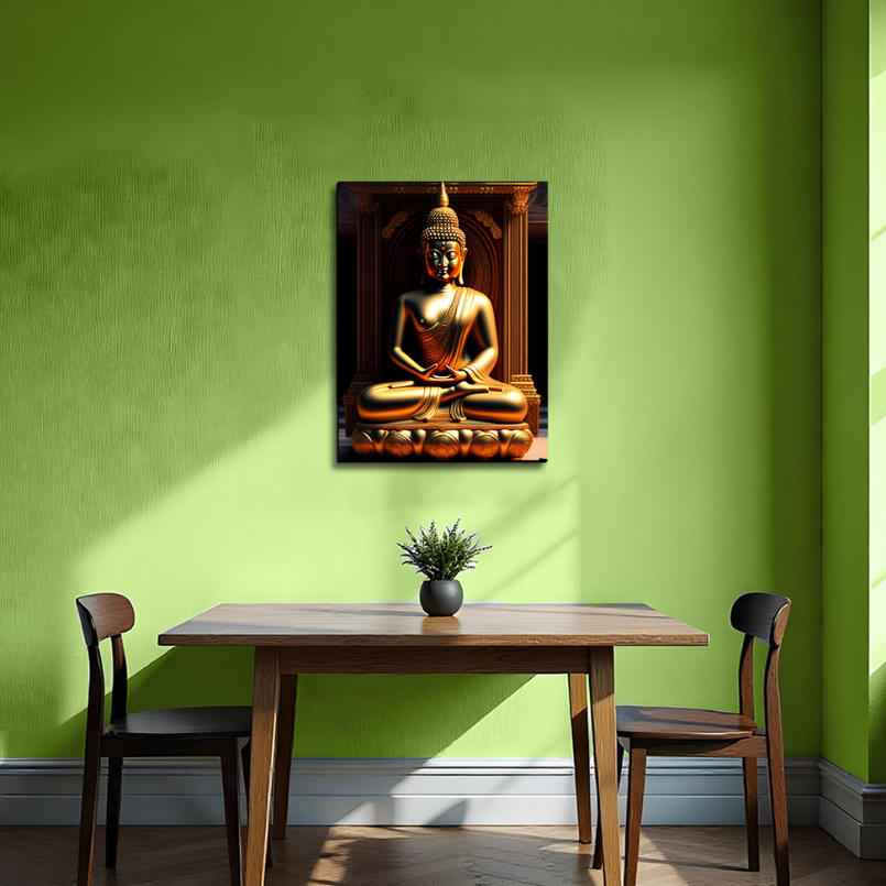 Meditating Buddha Idol Wood Print Wall Art Black & Gold