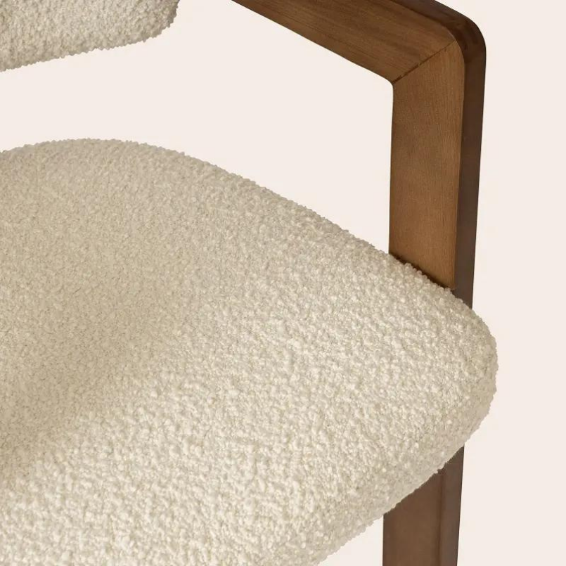 Boucle Fabric Teakwood Soft Upholstered Armchair